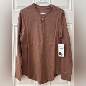 NWT Threads 4 Thought Men's S Long Sleeve Henley Brown 100% Organic Cotton